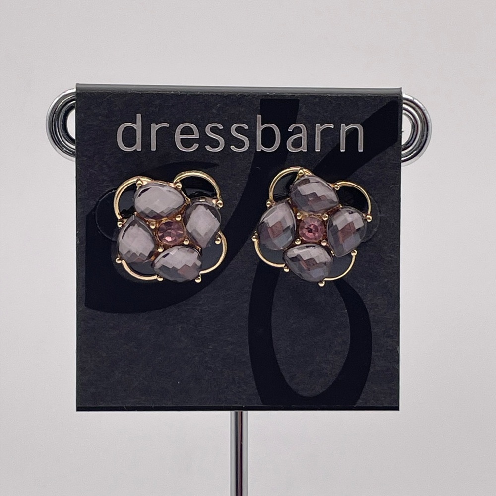 Dressbarn Flower Button with Gray Stones Earrings